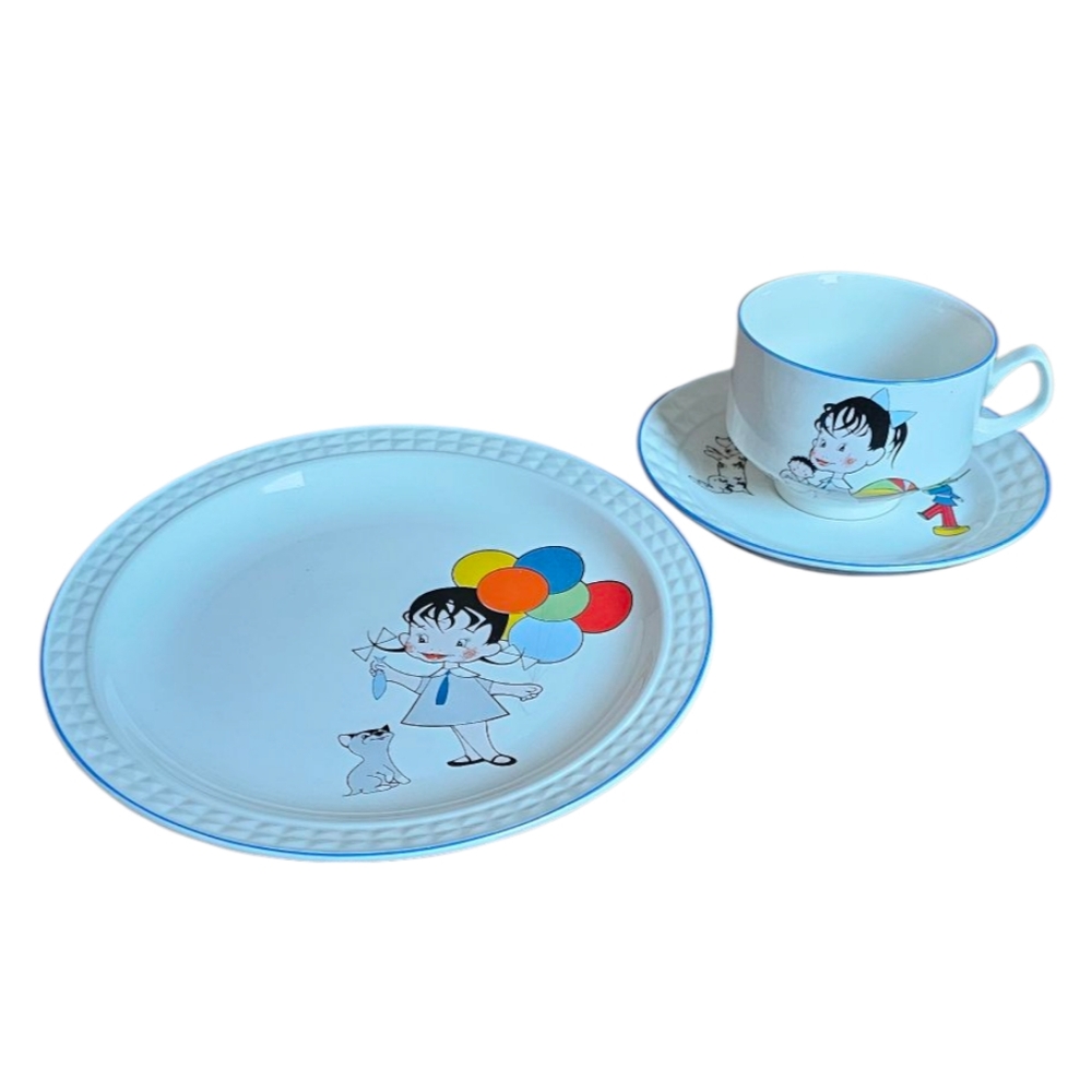 Pontesa - Vintage China 3-Piece Colorful Child & Animals Cartoon Character